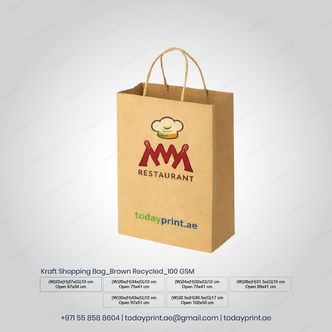 Kraft Shopping Bag_Brown Recycled_100 GSM-100 Kraft Shopping Bag_Brown Recycled_100 GSM-100