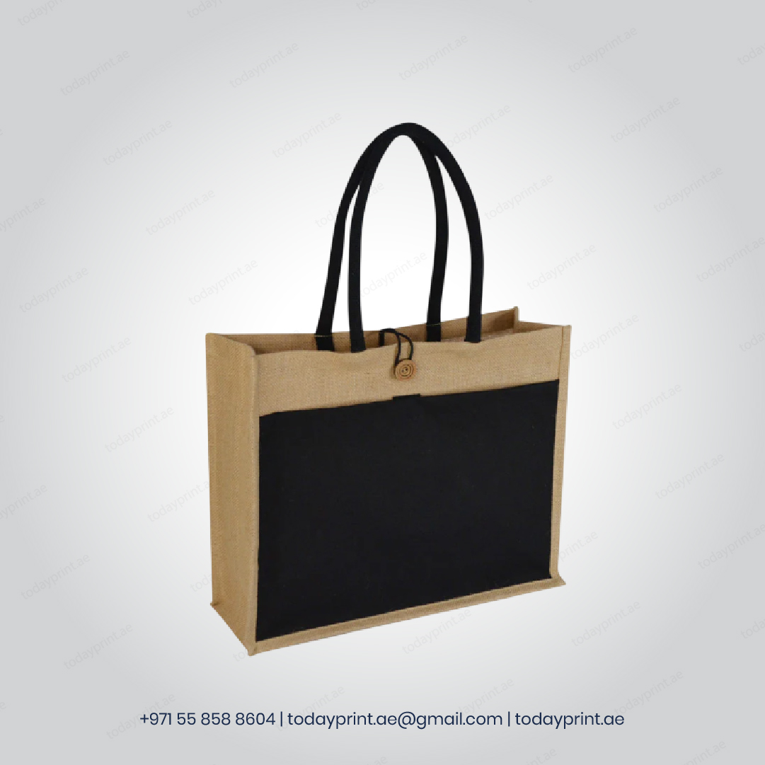 MONCLOVA - Jute Bag with Canvas Pocket - Black-100 MONCLOVA - Jute Bag with Canvas Pocket - Black-100