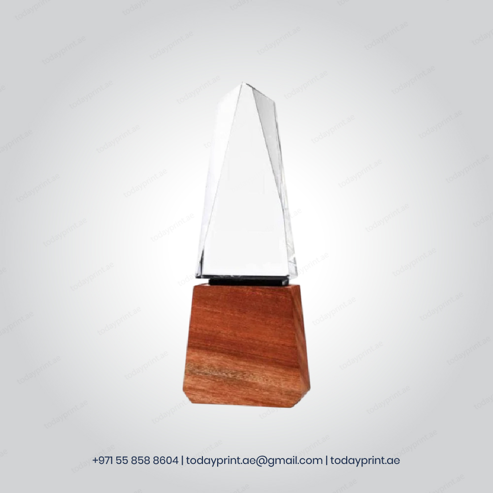 Tower Shaped Crystal Awards with Wooden Base-100 Crystal Awards
